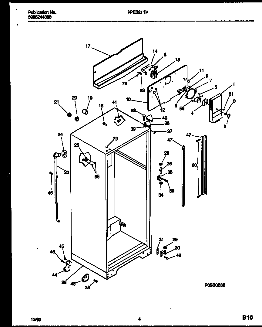 Frigidaire FPES21TPL1 cabinet parts diagram