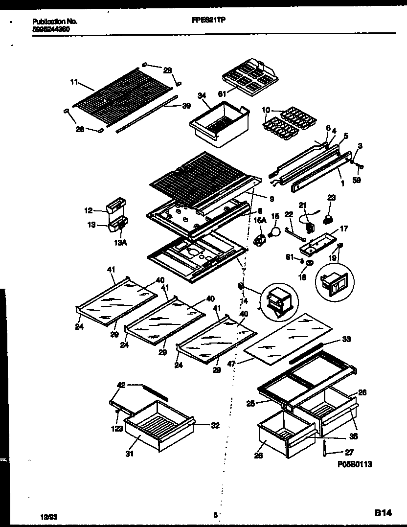 Frigidaire FPES21TPL1 shelves and supports diagram