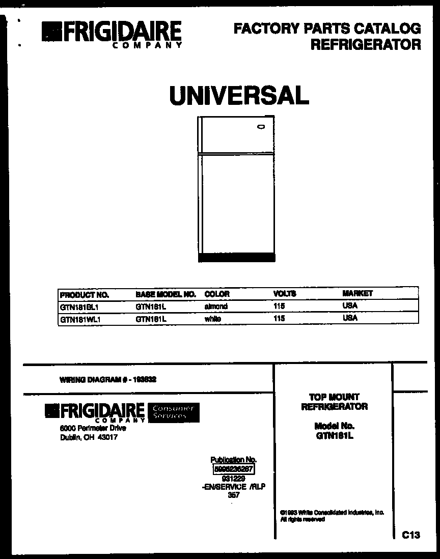 Frigidaire GTN181BL1 cover diagram