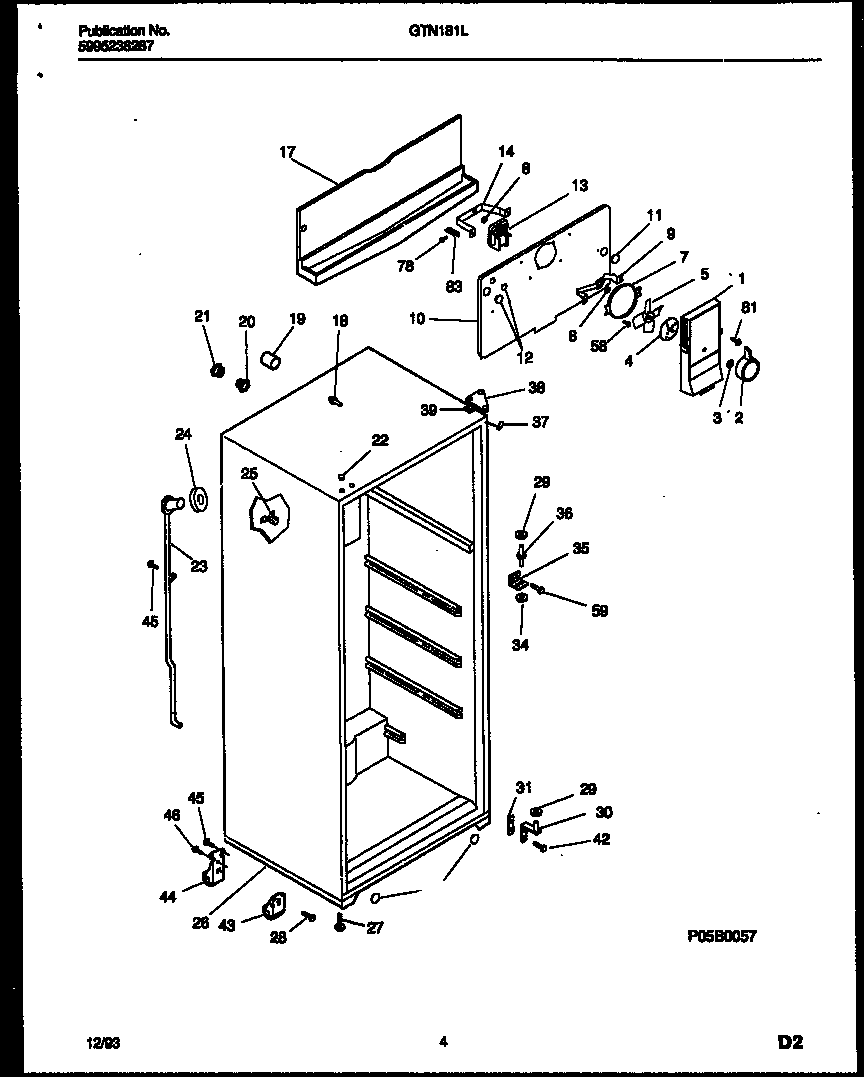 Frigidaire GTN181BL1 cabinet parts diagram