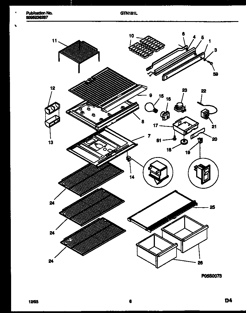 Frigidaire GTN181BL1 shelves and supports diagram