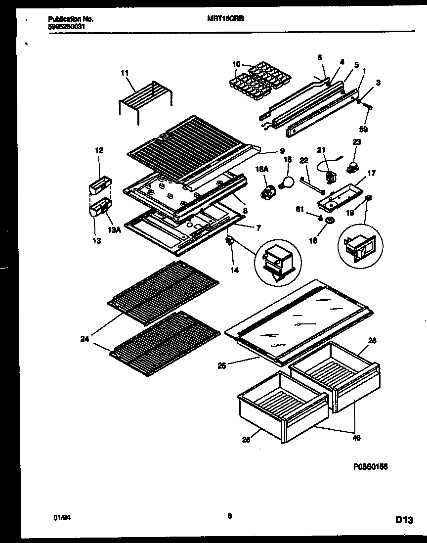 Universal/Multiflex (Frigidaire) MRT15CRBW0 shelves and supports diagram