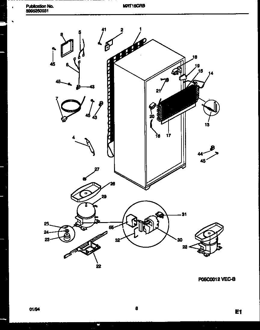 Universal/Multiflex (Frigidaire) MRT15CRBW0 system and automatic defrost parts diagram