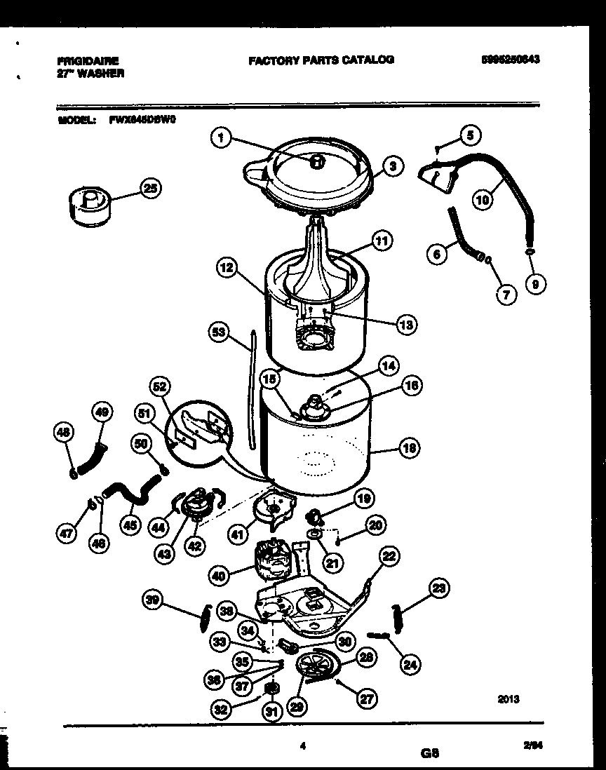 Frigidaire FWX645DBW0 tub detail diagram