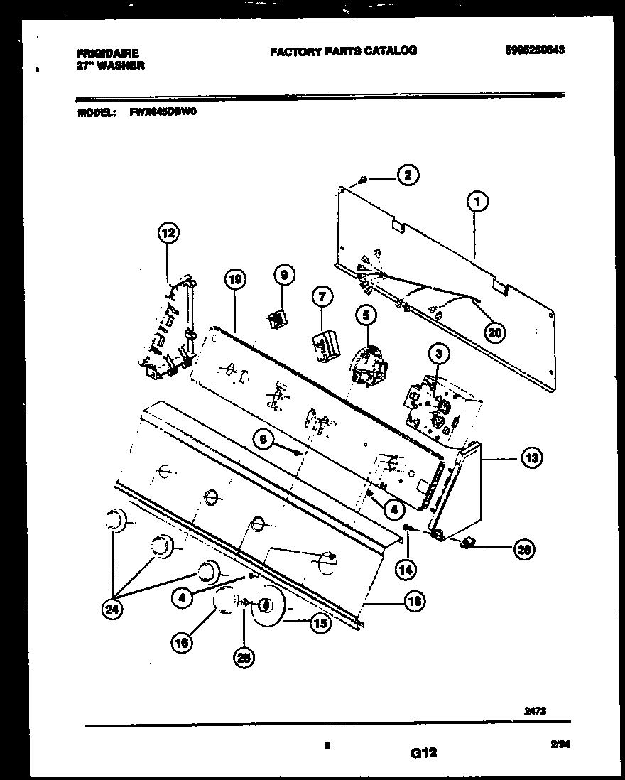 Frigidaire FWX645DBW0 console and control parts diagram