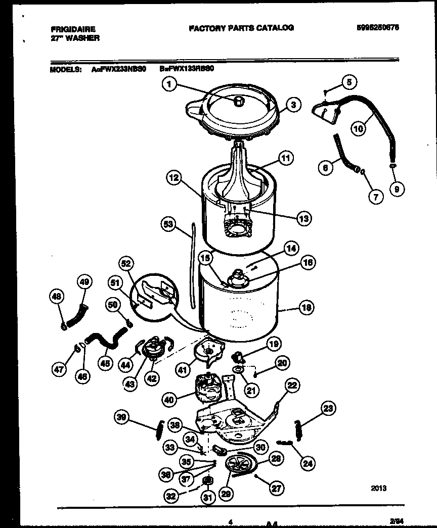 Frigidaire FWX233NBS0 tub detail diagram