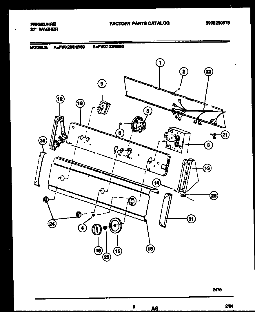 Frigidaire FWX233NBS0 console and control parts diagram