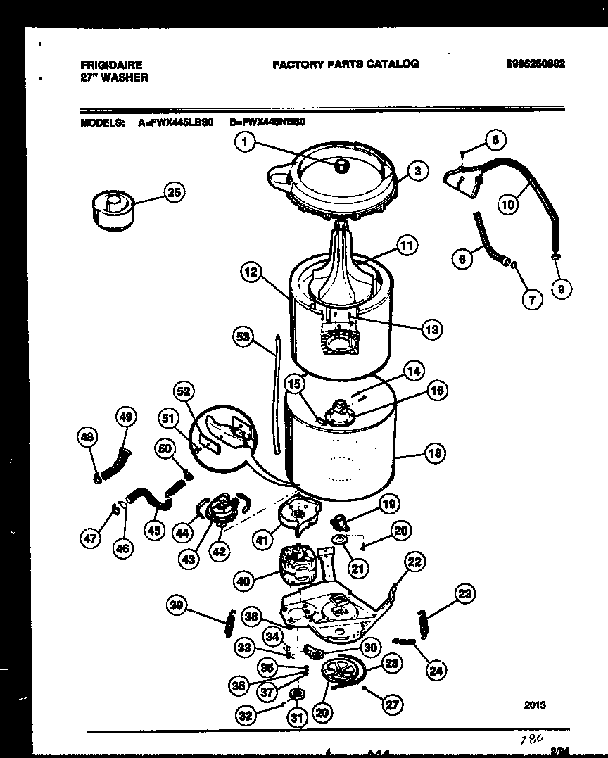 Frigidaire FWX445NBS0 tub detail diagram