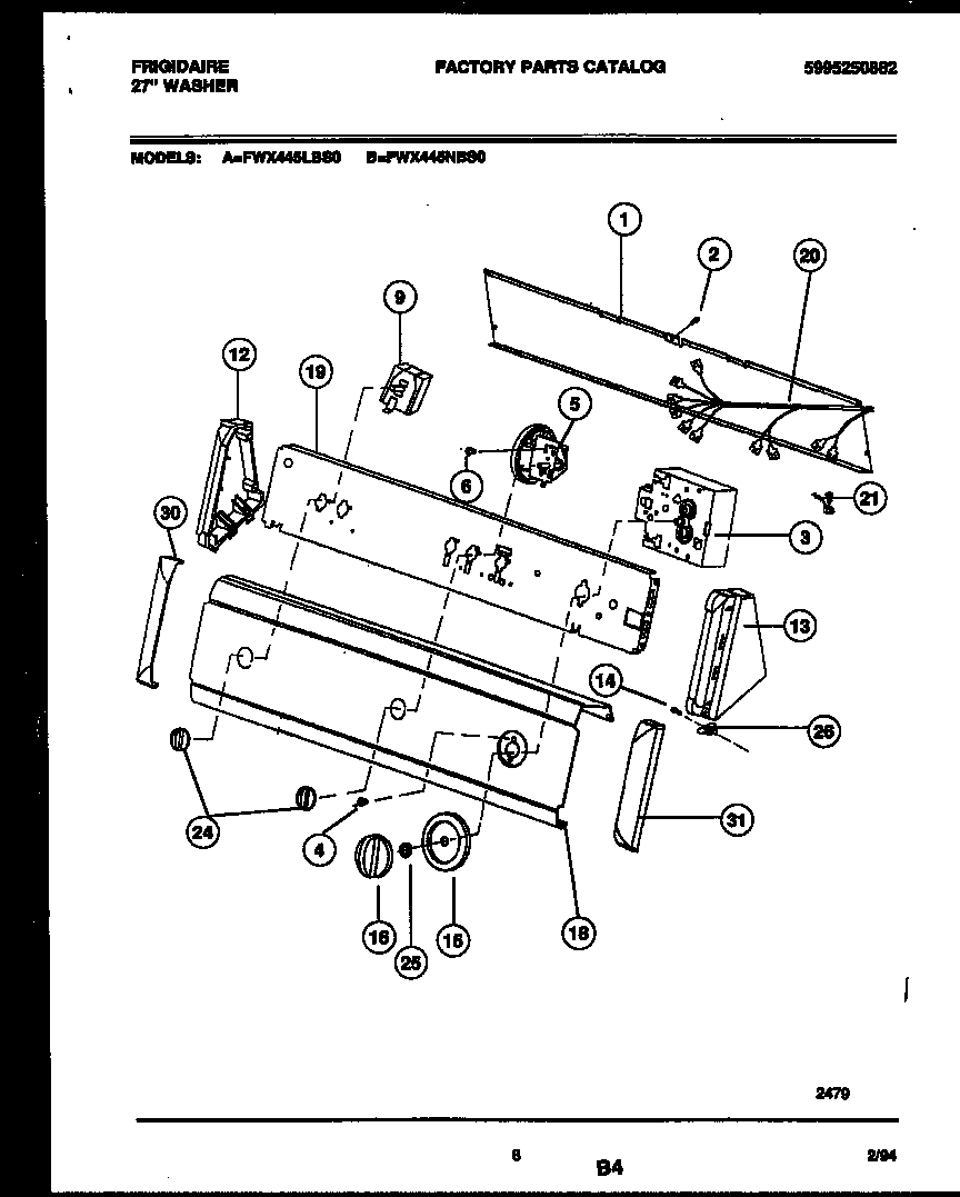 Frigidaire FWX445NBS0 console and control parts diagram