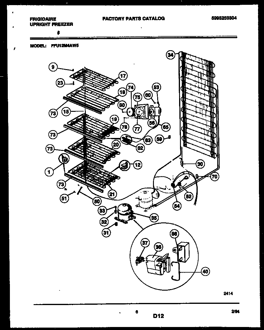 Frigidaire FFU12M4AW5 system and electrical parts diagram