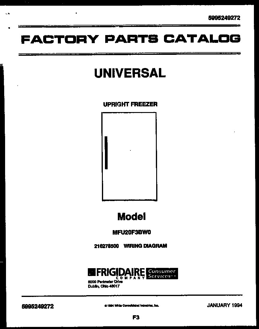 Universal/Multiflex (Frigidaire) MFU20F3BW0 null diagram
