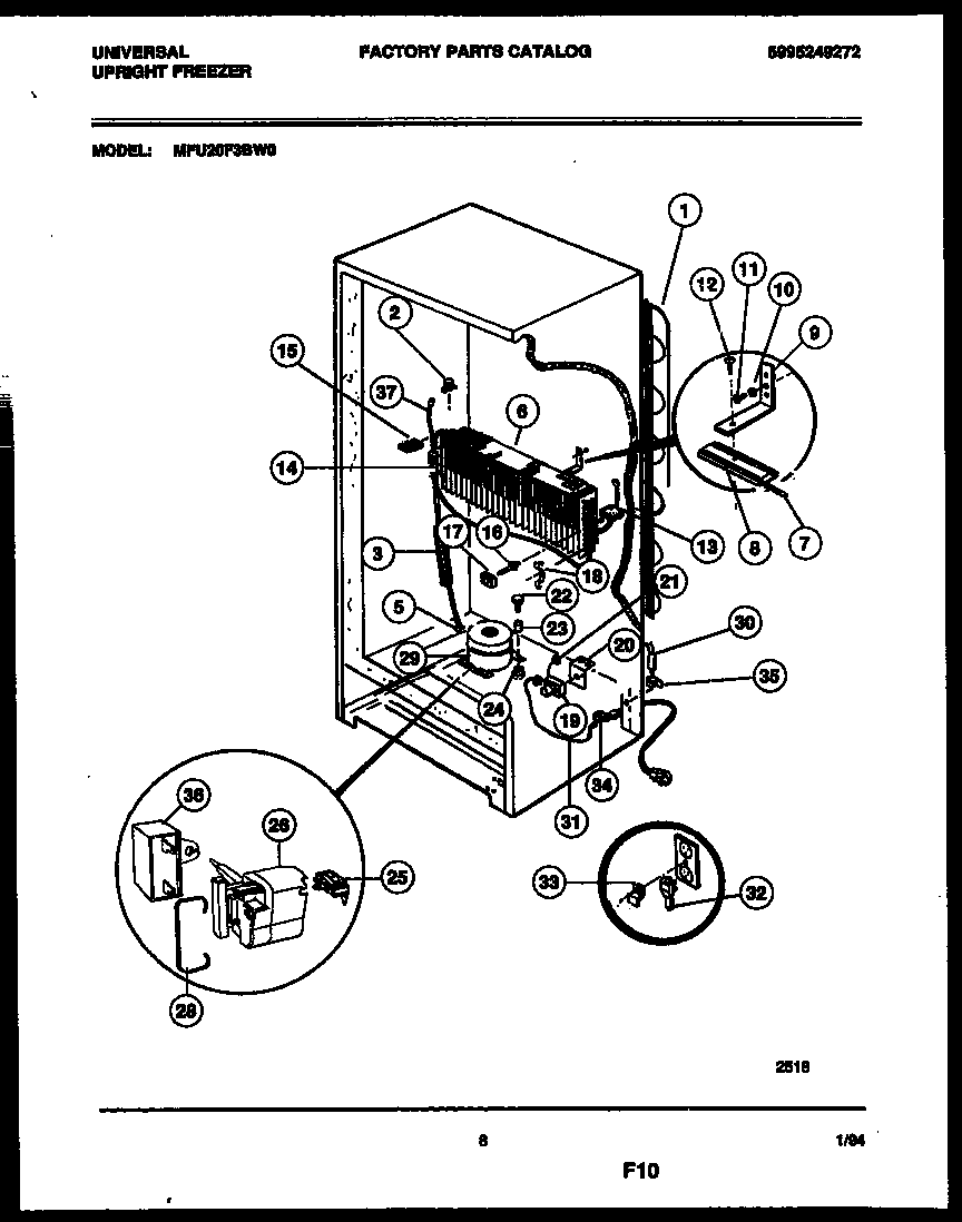 Universal/Multiflex (Frigidaire) MFU20F3BW0 system and automatic defrost parts diagram