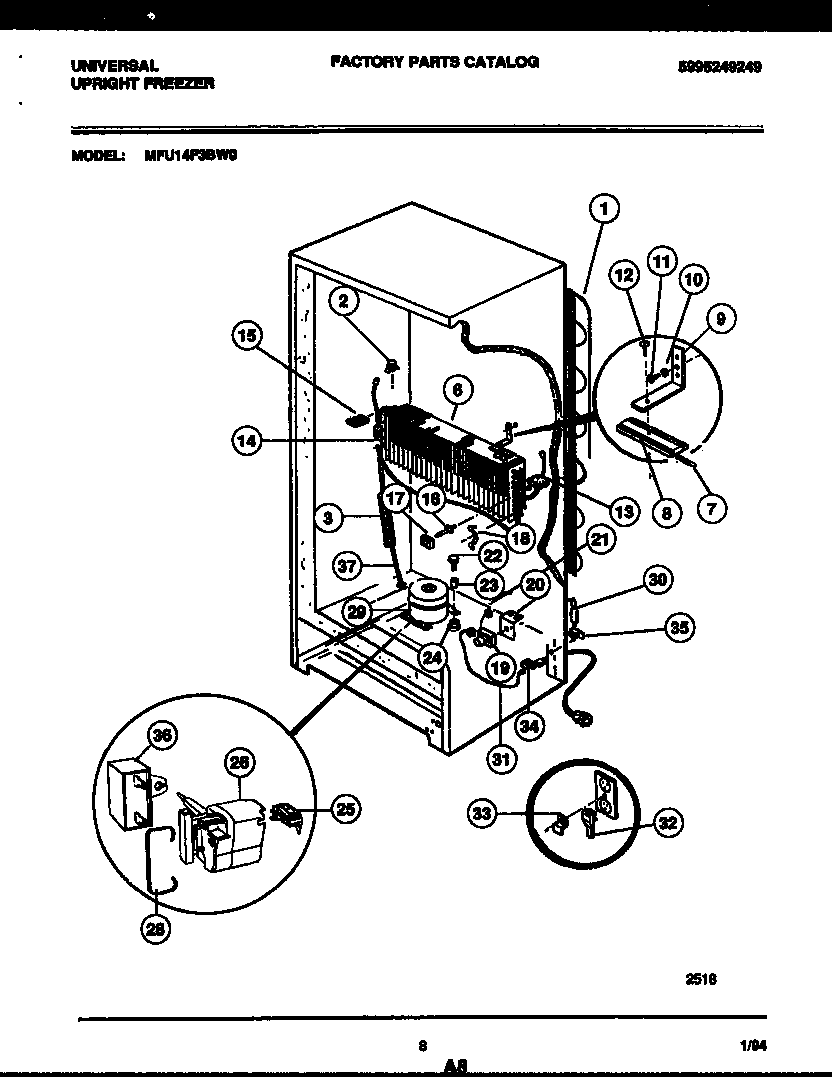 Universal/Multiflex (Frigidaire) MFU14F3BW0 system and electrical parts diagram