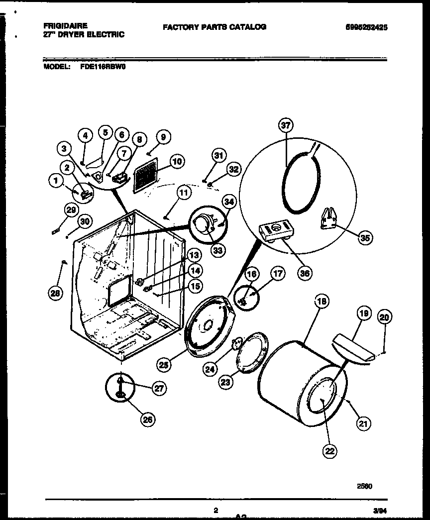 Frigidaire FDE116RBW0 cabinet and component parts diagram