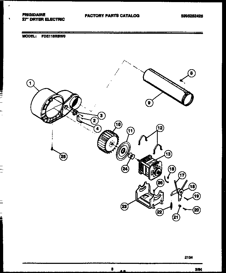 Frigidaire FDE116RBW0 blower and drive parts diagram