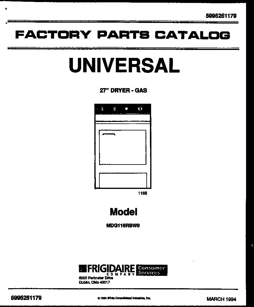 Universal/Multiflex (Frigidaire) MDG116RBW0 null diagram