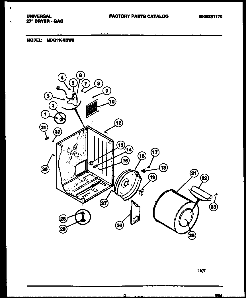 Universal/Multiflex (Frigidaire) MDG116RBW0 cabinet and component parts diagram