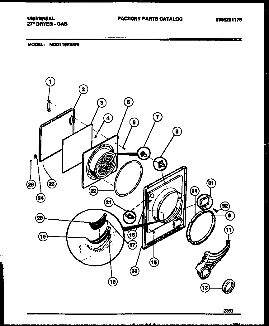 Universal/Multiflex (Frigidaire) MDG116RBW0 door parts diagram