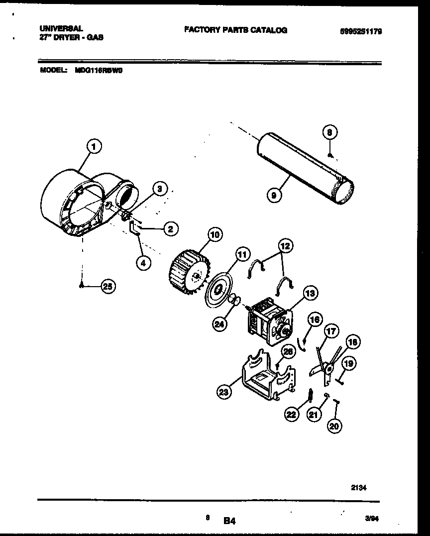 Universal/Multiflex (Frigidaire) MDG116RBW0 blower and drive parts diagram
