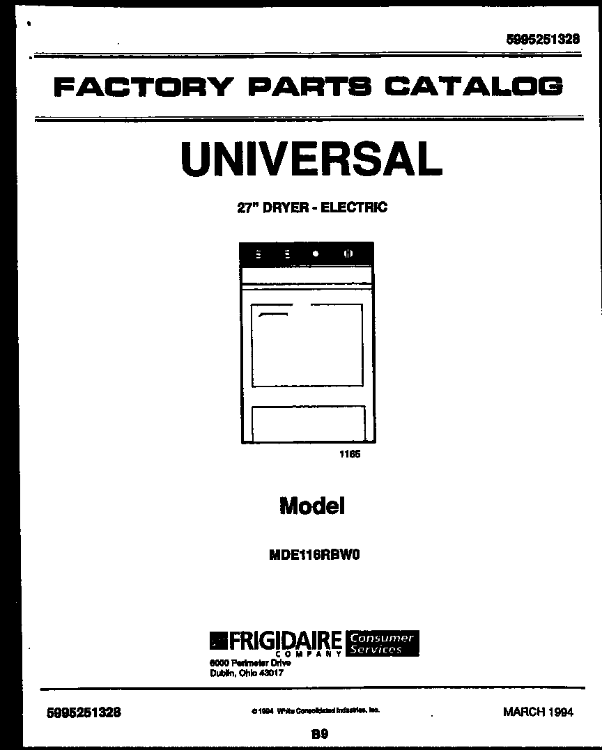 Universal/Multiflex (Frigidaire) MDE116RBW0 null diagram