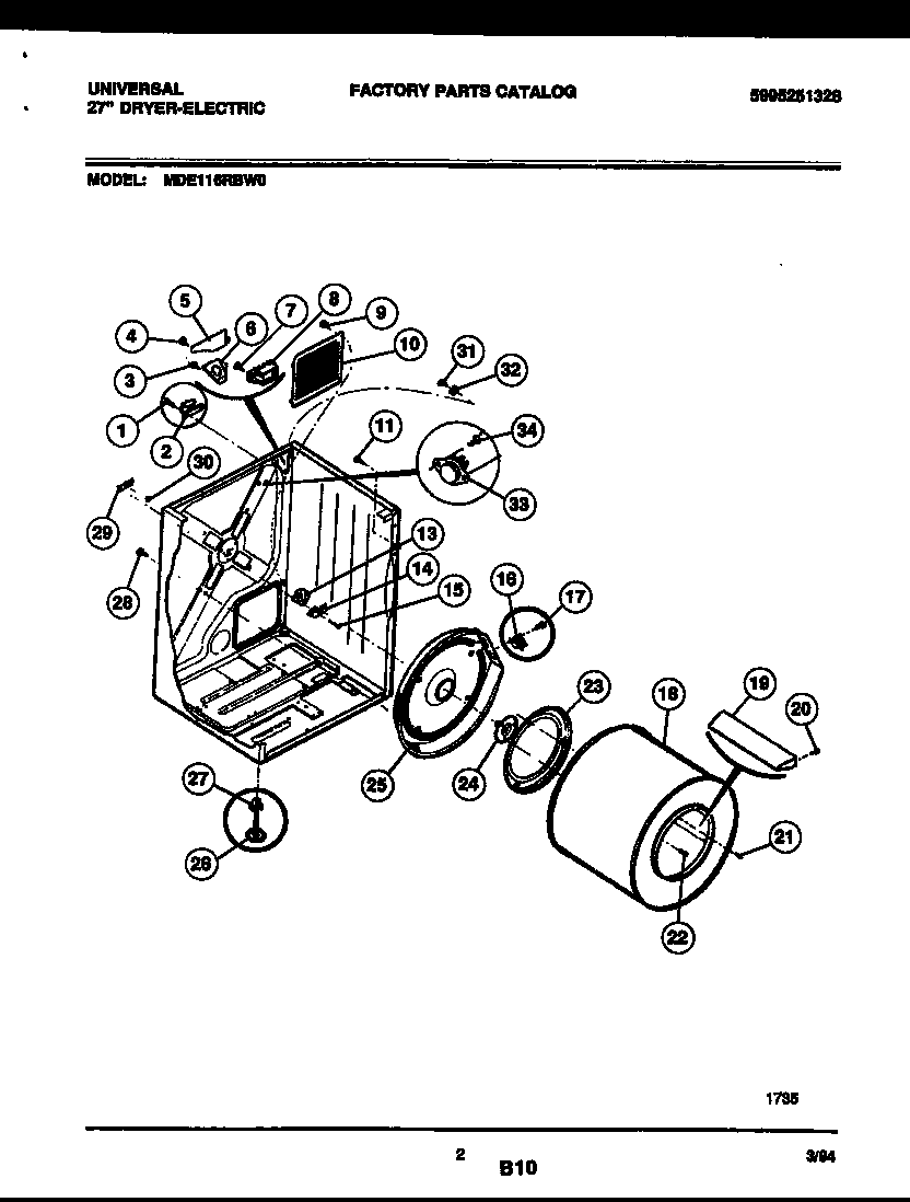 Universal/Multiflex (Frigidaire) MDE116RBW0 cabinet and component parts diagram