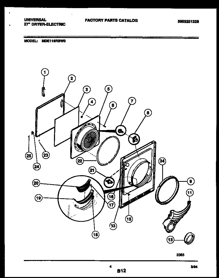 Universal/Multiflex (Frigidaire) MDE116RBW0 door parts diagram