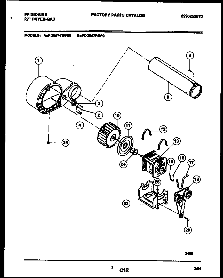 Frigidaire FDG847RBT0 blower and drive parts diagram