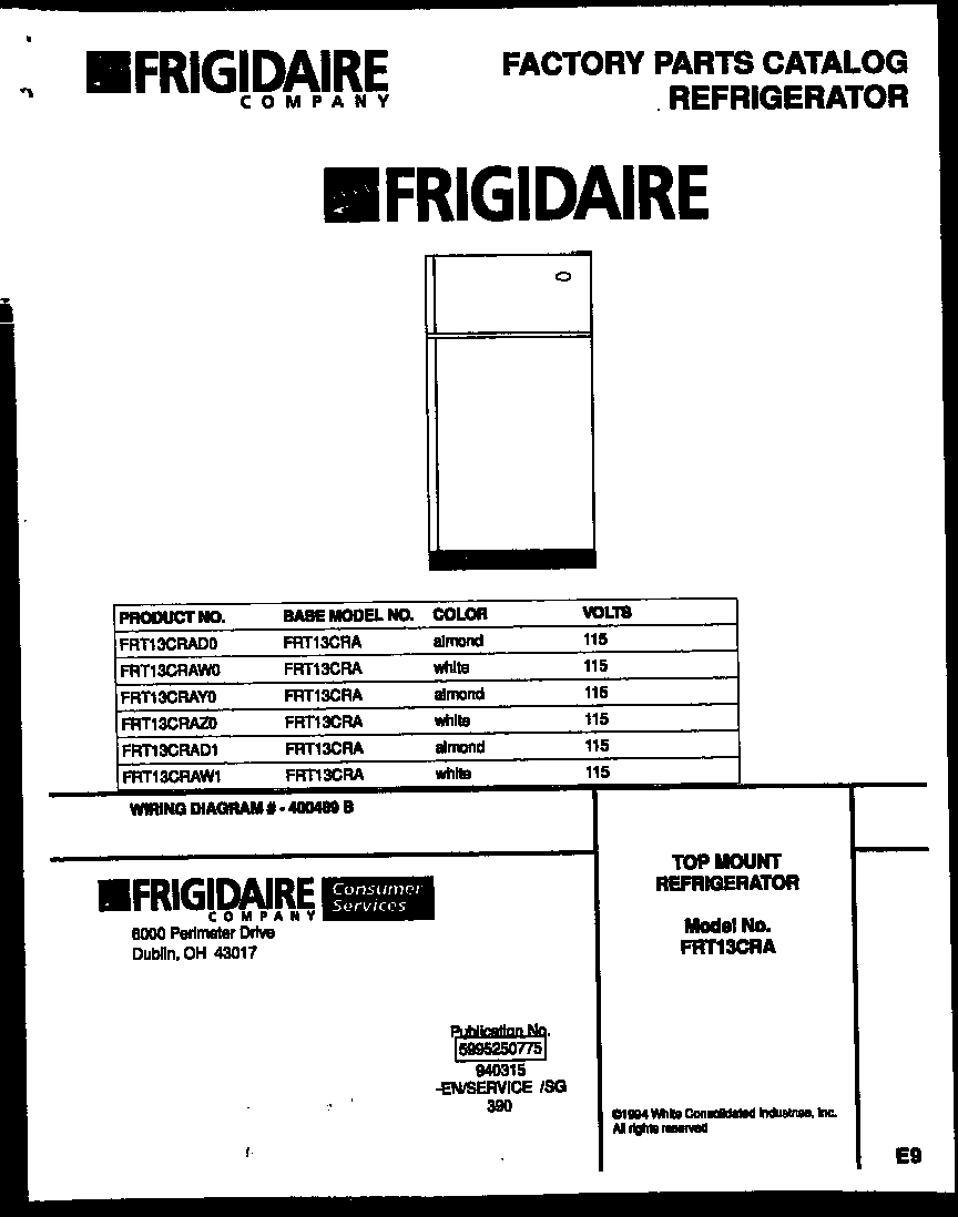 Frigidaire FRT13CRAZ0 cover diagram