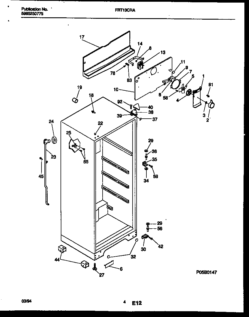 Frigidaire FRT13CRAZ0 cabinet parts diagram