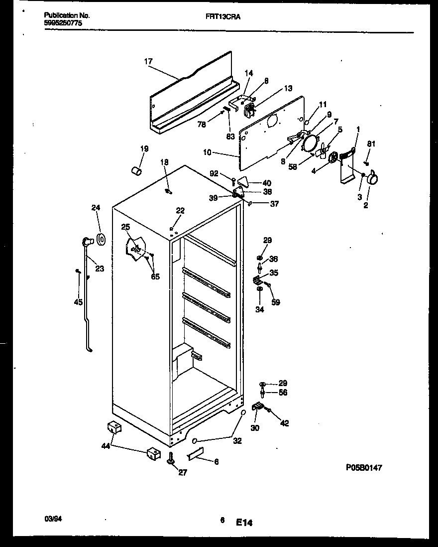 Frigidaire FRT13CRAZ0 cabinet parts diagram