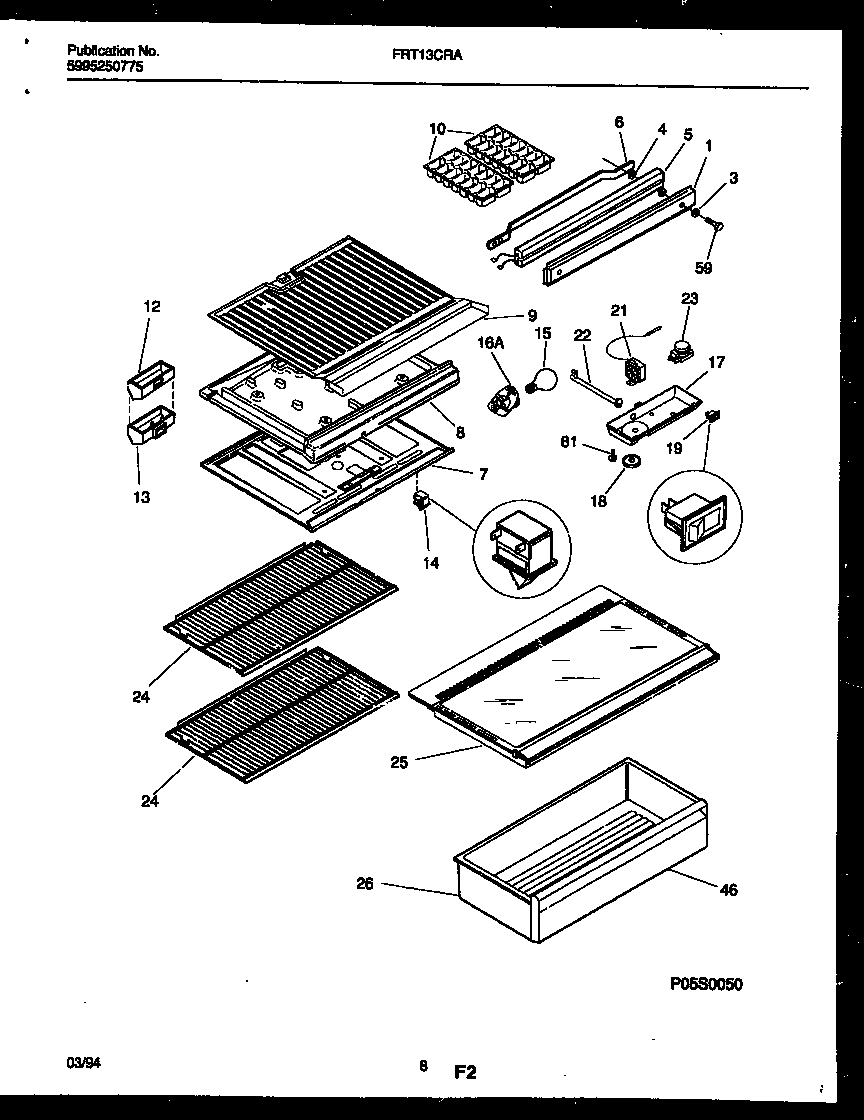 Frigidaire FRT13CRAZ0 shelves and supports diagram
