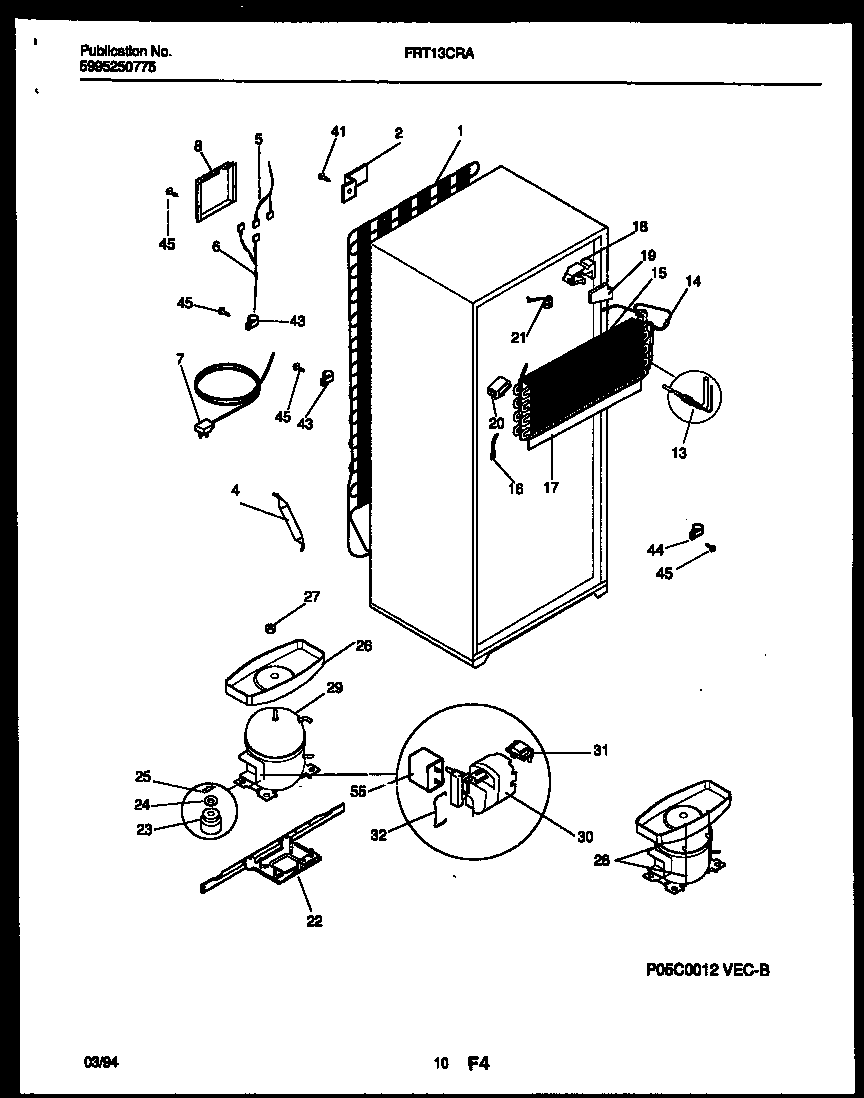 Frigidaire FRT13CRAZ0 system and automatic defrost parts diagram