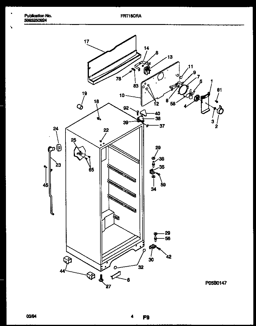 Frigidaire FRT15CRAZ0 cabinet parts diagram