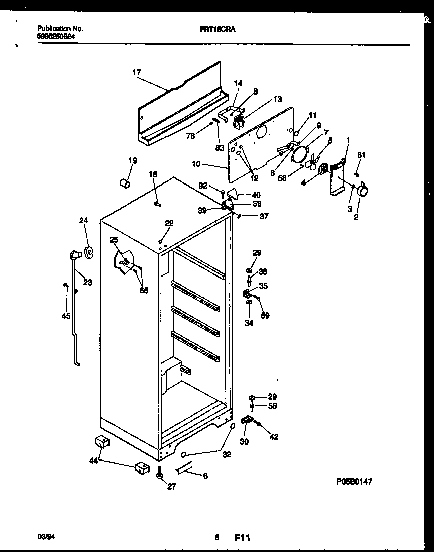 Frigidaire FRT15CRAZ0 cabinet parts diagram
