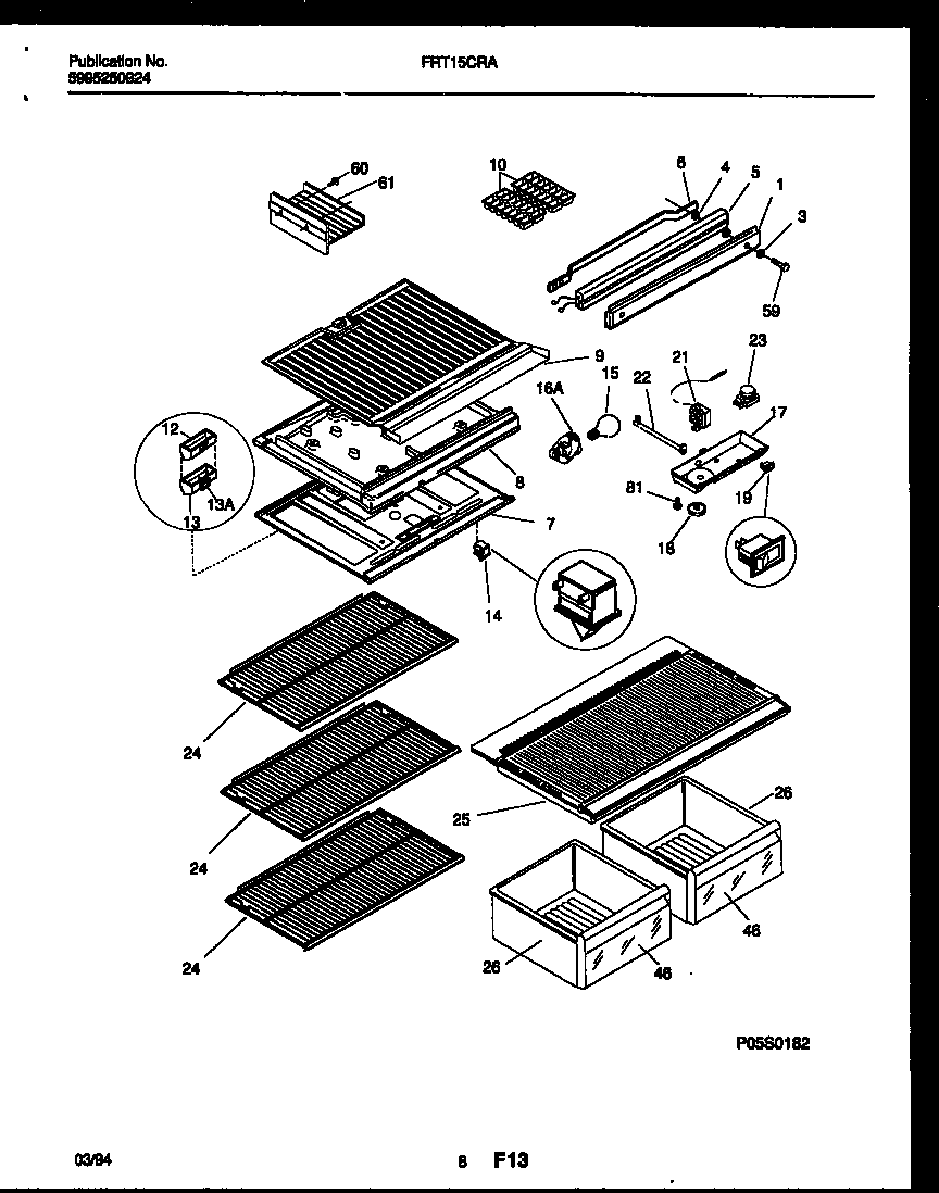 Frigidaire FRT15CRAZ0 shelves and supports diagram