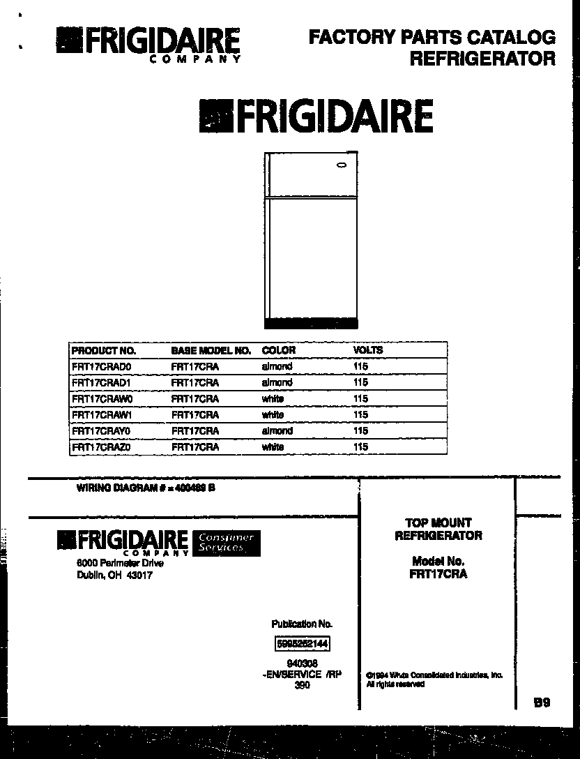Frigidaire FRT17CRAW1 cover diagram