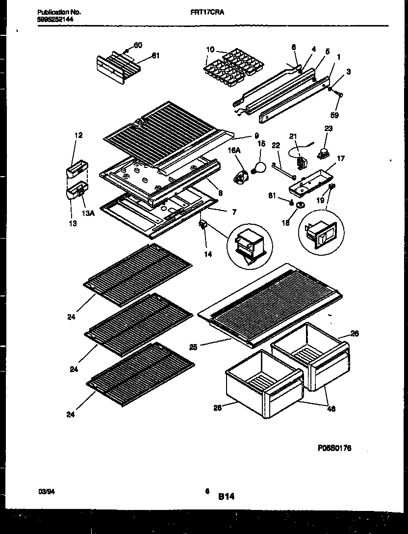 Frigidaire FRT17CRAW1 shelves and supports diagram