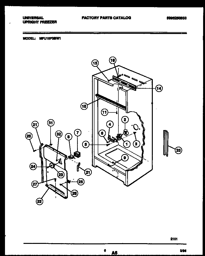 Universal/Multiflex (Frigidaire) MFU16F3BW1 interior parts diagram