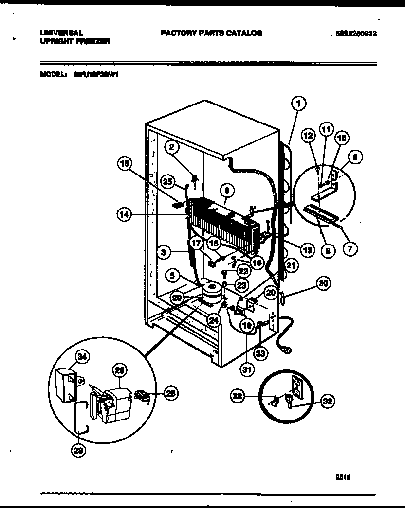 Universal/Multiflex (Frigidaire) MFU16F3BW1 system and automatic defrost parts diagram