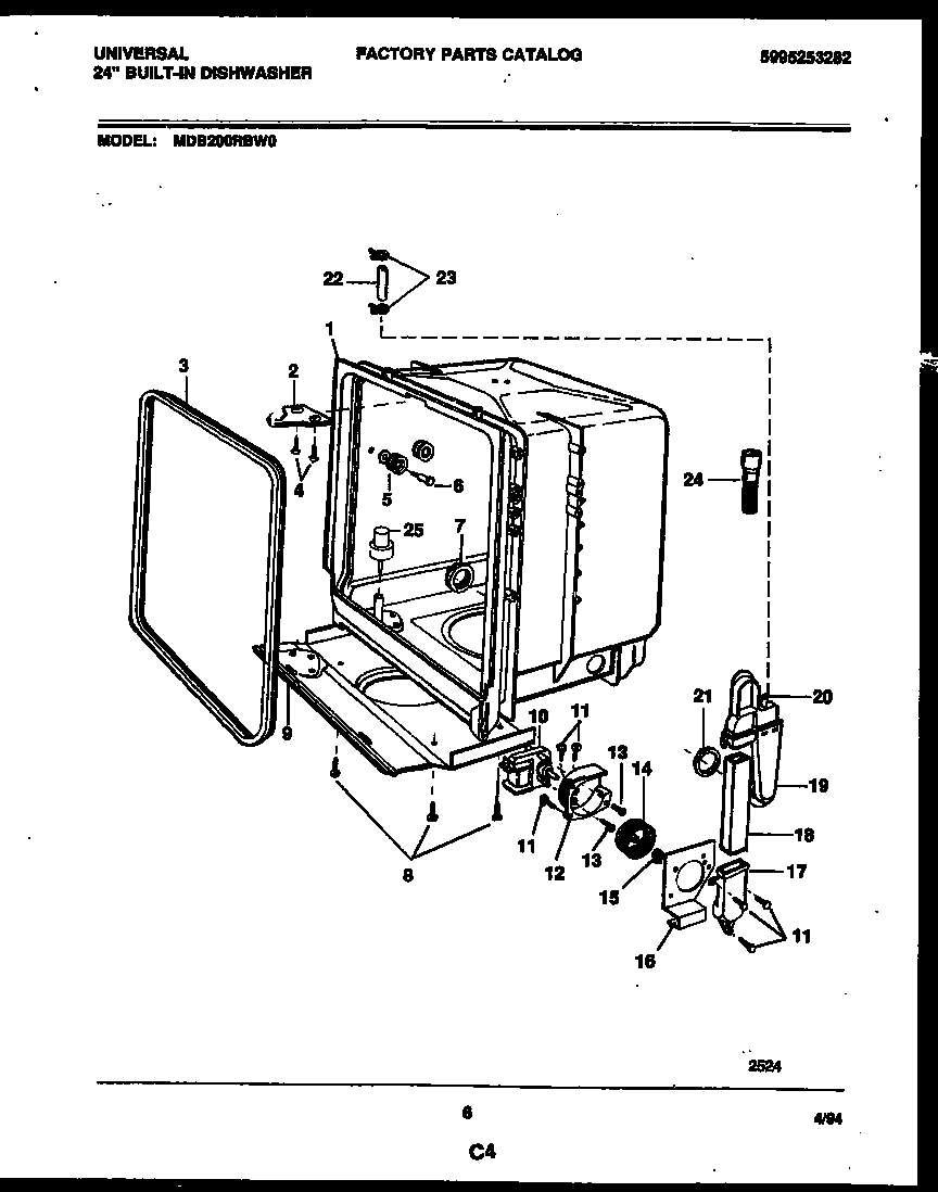 Universal/Multiflex (Frigidaire) MDB200RBW0 tub and frame parts diagram