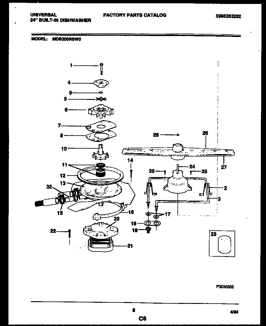 Universal/Multiflex (Frigidaire) MDB200RBW0 motor pump parts diagram