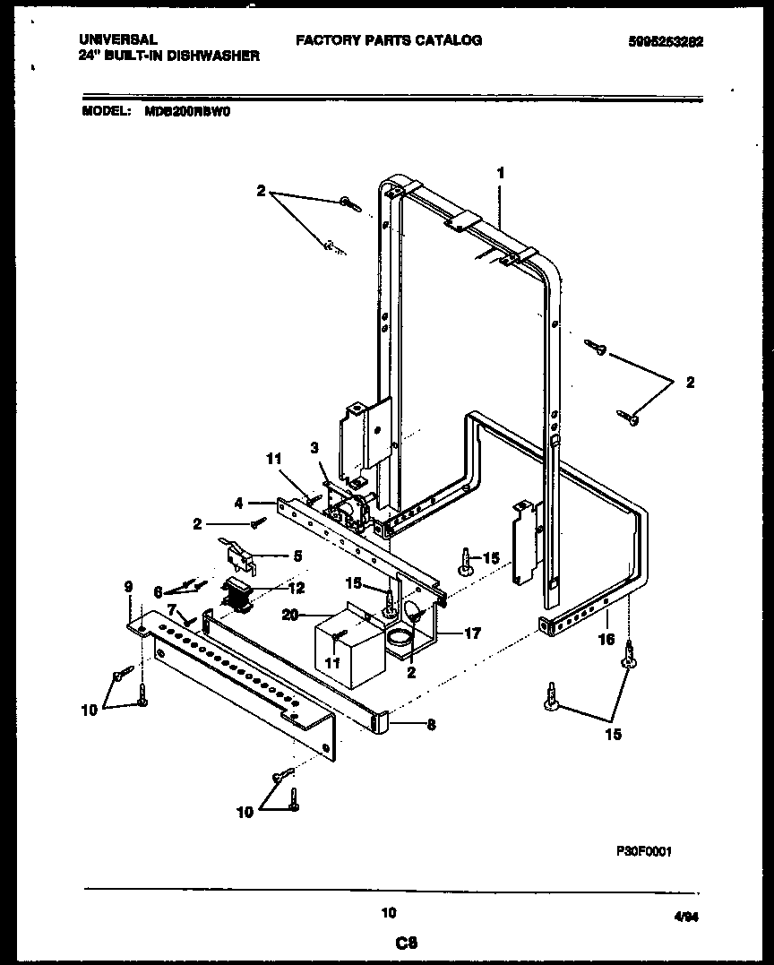 Universal/Multiflex (Frigidaire) MDB200RBW0 power dry and motor parts diagram