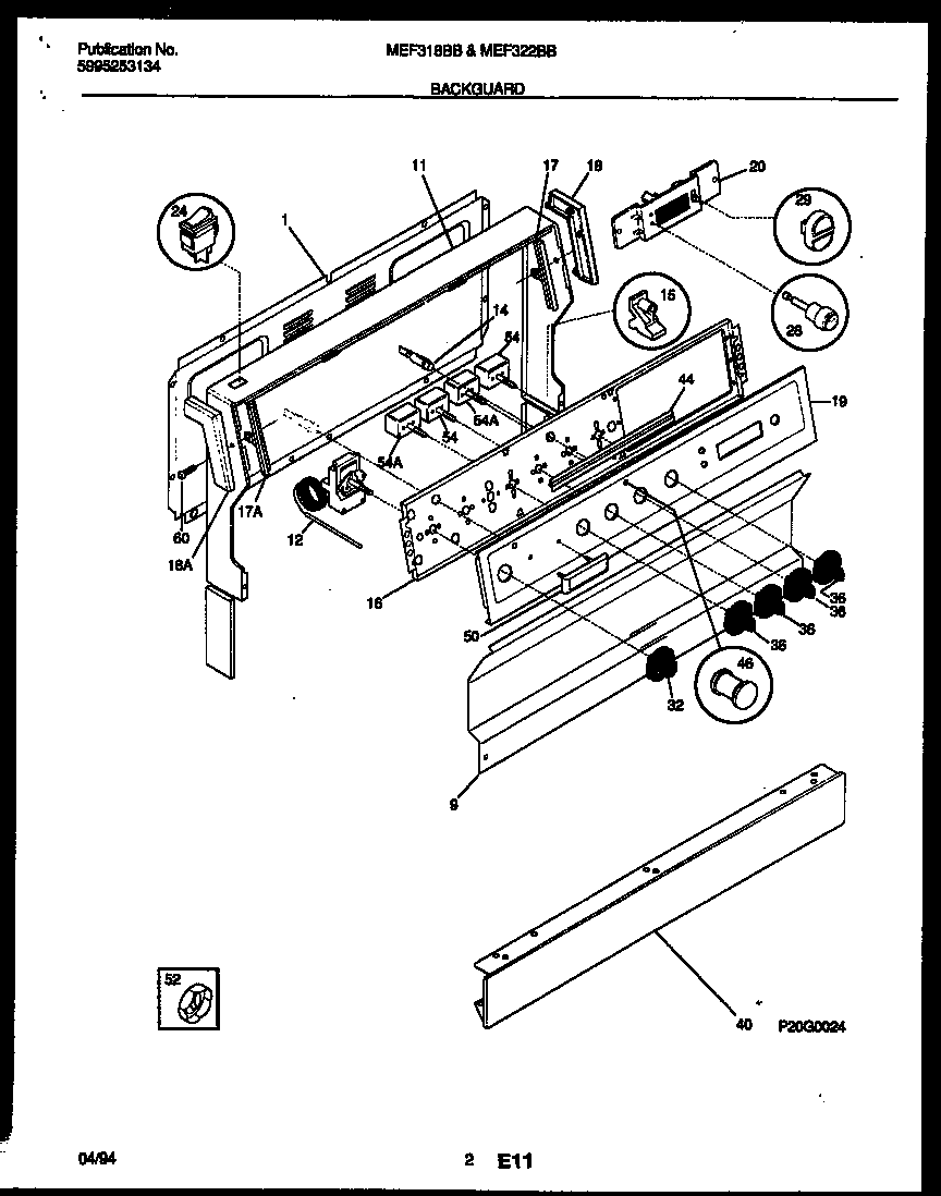 Universal/Multiflex (Frigidaire) MEF318BBWA backguard diagram