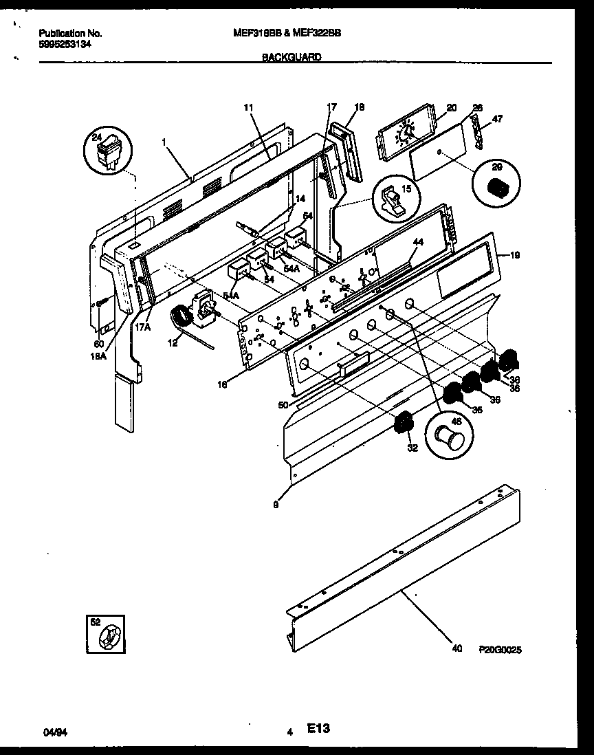 Universal/Multiflex (Frigidaire) MEF318BBWA backguard diagram