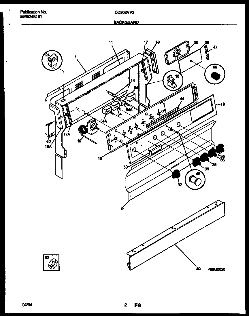 Frigidaire CD302VP3W1 backguard diagram