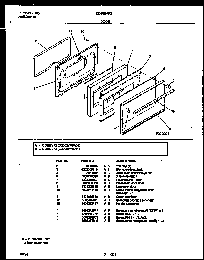 Frigidaire CD302VP3W1 door parts diagram