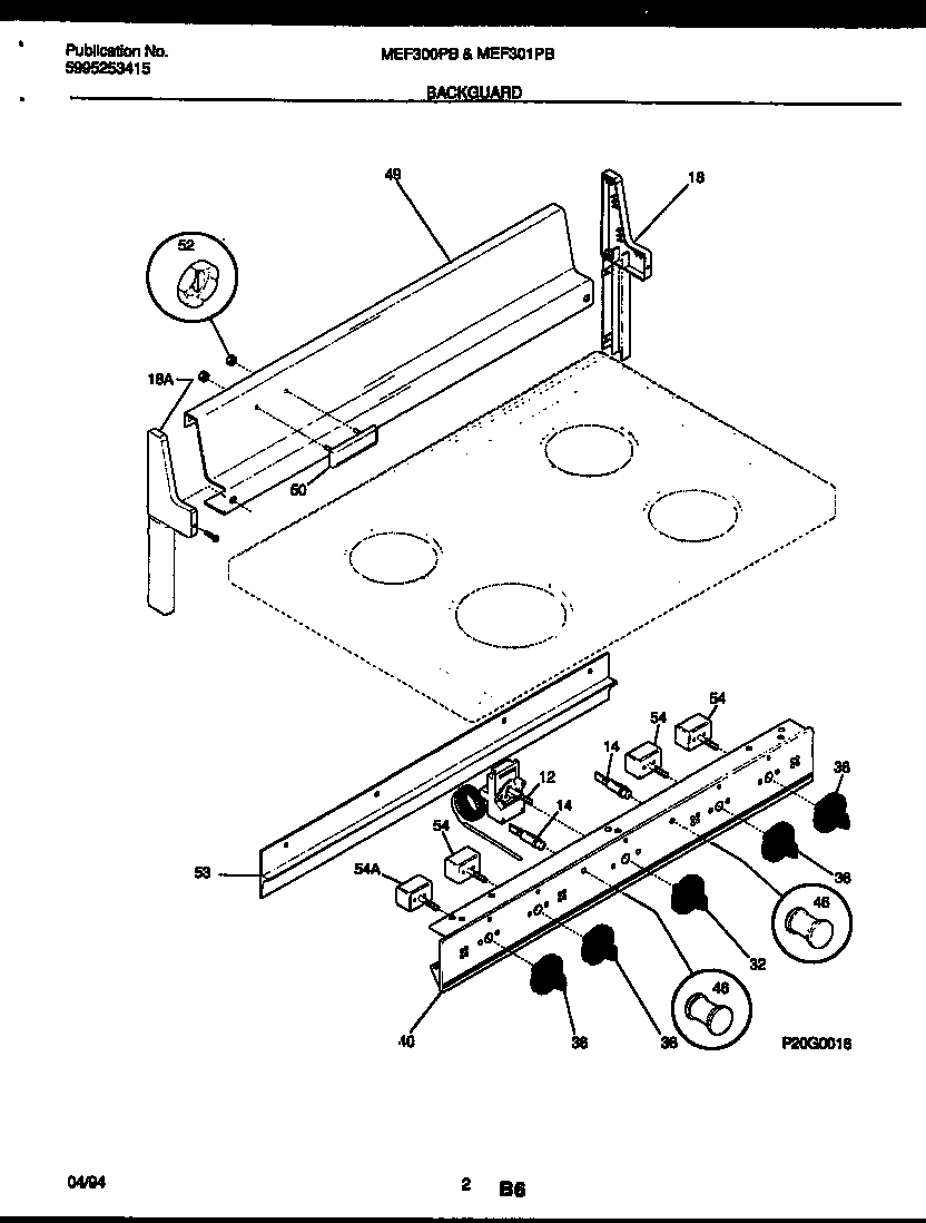 Universal/Multiflex (Frigidaire) MEF300PBWA backguard diagram