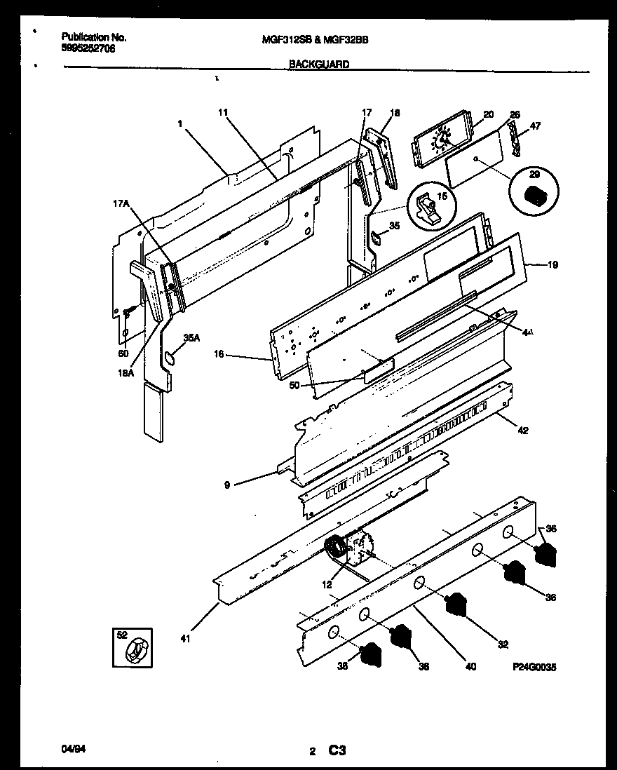 Universal/Multiflex (Frigidaire) MGF322BBWA backguard diagram