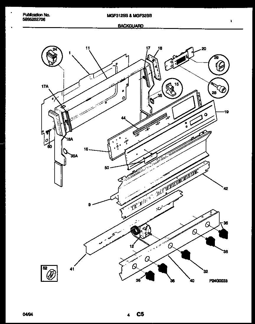 Universal/Multiflex (Frigidaire) MGF322BBWA backguard diagram