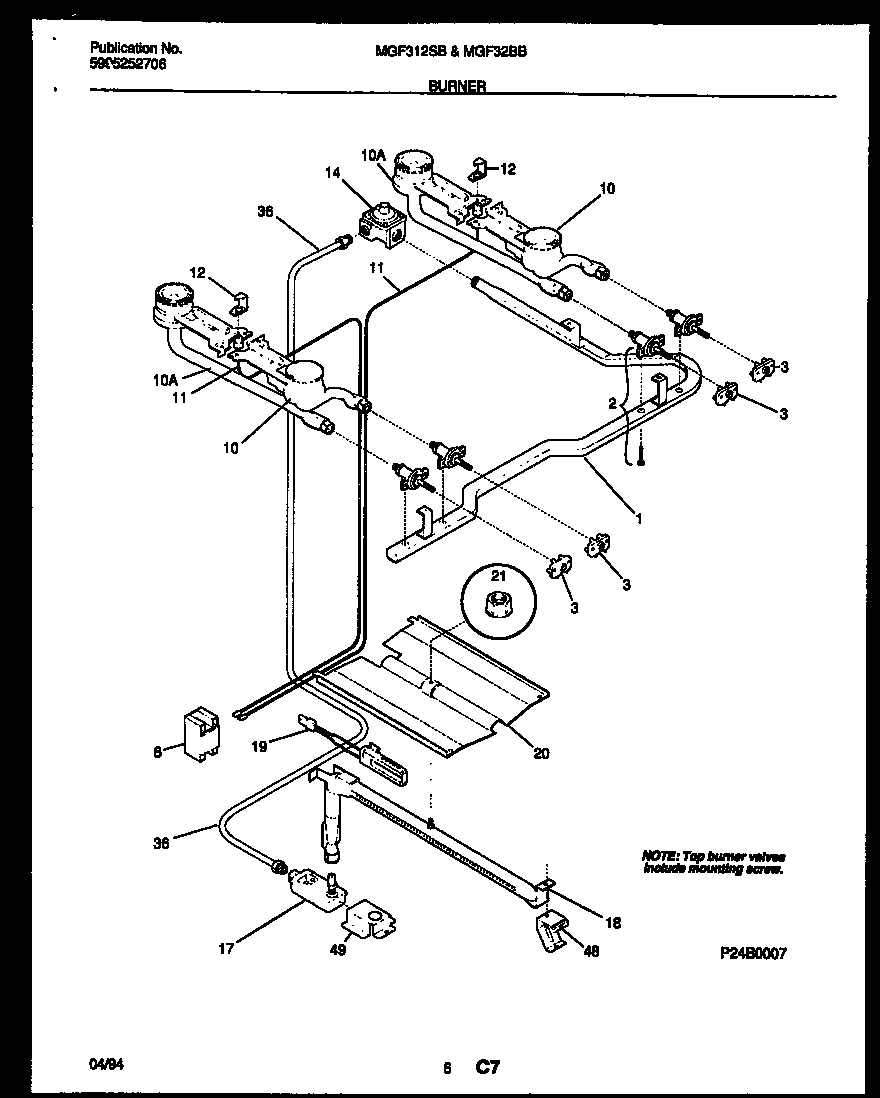 Universal/Multiflex (Frigidaire) MGF322BBWA burner, manifold and gas control diagram